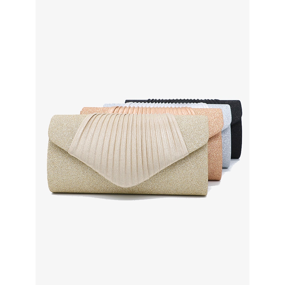 Champagnerfarbene Glitzer-Clutch für den Abend mit Plissee-Design - elegante Handtasche für Damen, perfekt für Hochzeiten, Partys und formelle Anlässe Lightinthebox