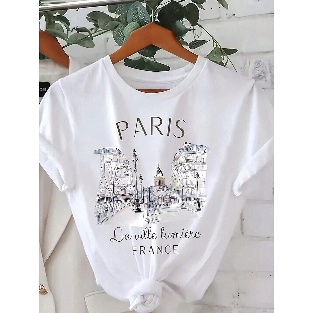 Damen T Shirt Buchstabe Brautkleider schlicht Kurzarm Rundhalsausschnitt Normale Oberteile Täglich Bedruckt Weiß Sommer Lightinthebox