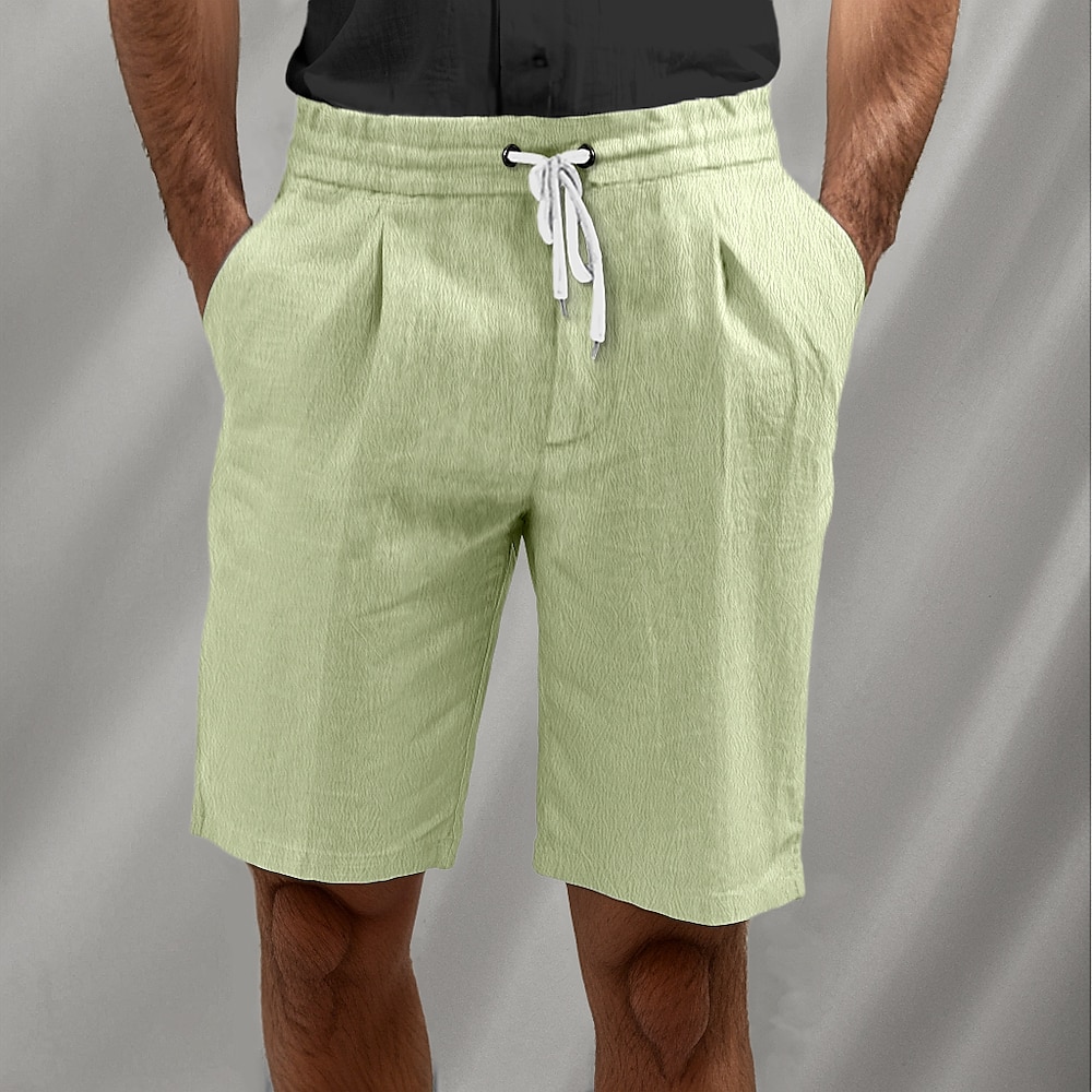 Herren Shorts Kurze Hosen Leinenshorts Kurze Hosen Sommer-Shorts Strandshorts Kurze Hosen Kordelzug Elastische Taille Falten Glatt Atmungsaktiv Knielänge Heim Yoga Brautkleider schlicht Athleisure Lightinthebox