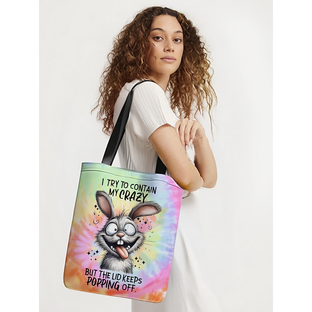 Damen Stoffbeutel Leinentragetasche Polyester Einkauf Casual Bedruckt Hohe Kapazität Klappbar Leichtgewichtig Hase Kaninchen Regenbogen Lightinthebox