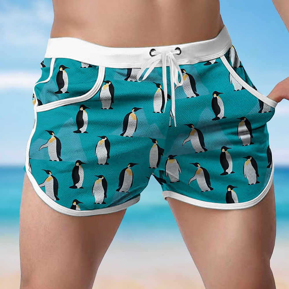 Herren Badehose Schwimmshorts Bademode Shorts Kurze Hosen Strandshorts Kurze Hosen Tasche Kordelzug Elastische Taille Tier Pinguin Atmungsaktiv Weich Kurz Surfen Festtage Strand Modisch Designer Rote Lightinthebox