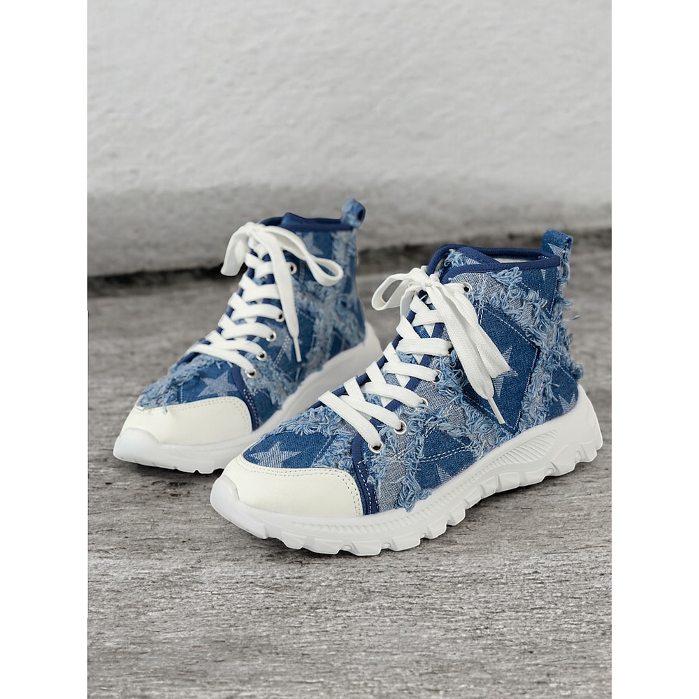 lässige High-Top-Sneaker aus blauem Distressed-Denim für Damen - perfekt für den Alltag Lightinthebox