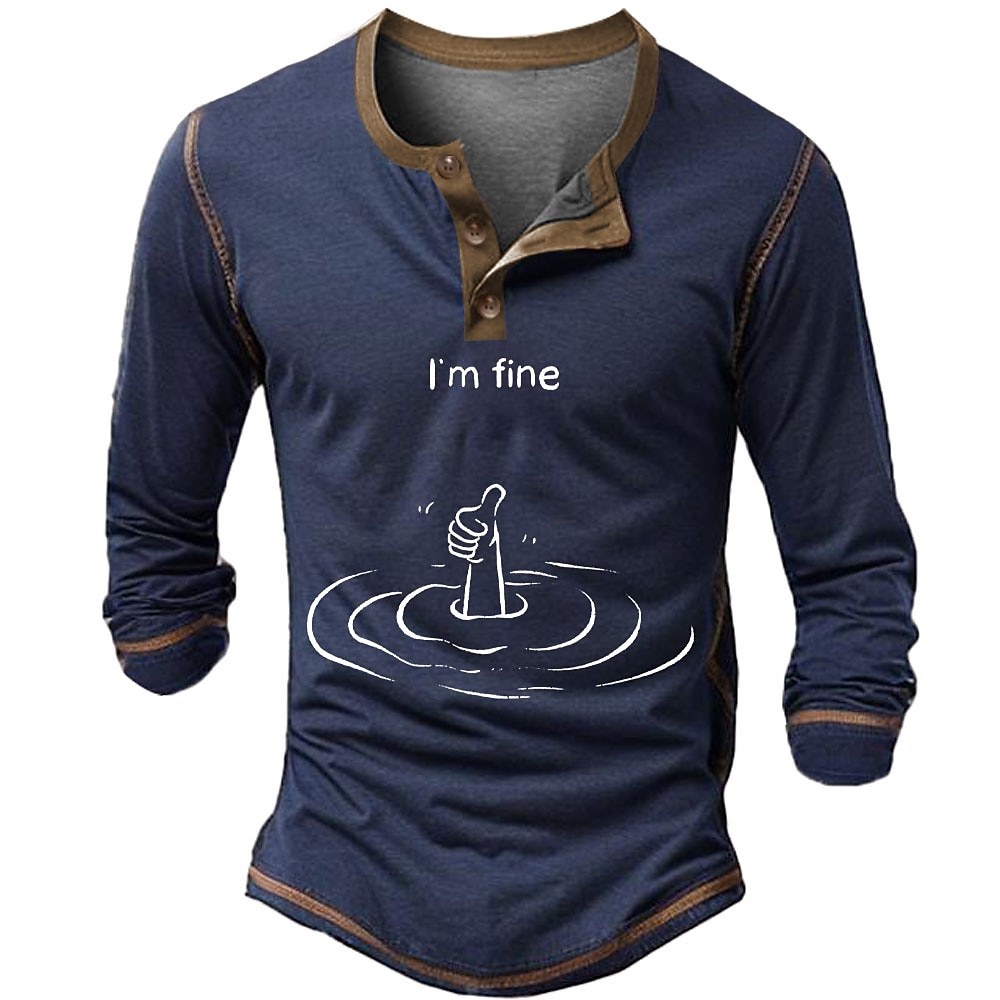 Herren Graphic Buchstabe Lustig I'm fine Henley Shirt Tee Langarm Vintage Modisch Designer Outdoor Casual Täglich Frühling Herbst Armee-Grün Schwarz Marineblau Henley Henley T-Shirt Lightinthebox