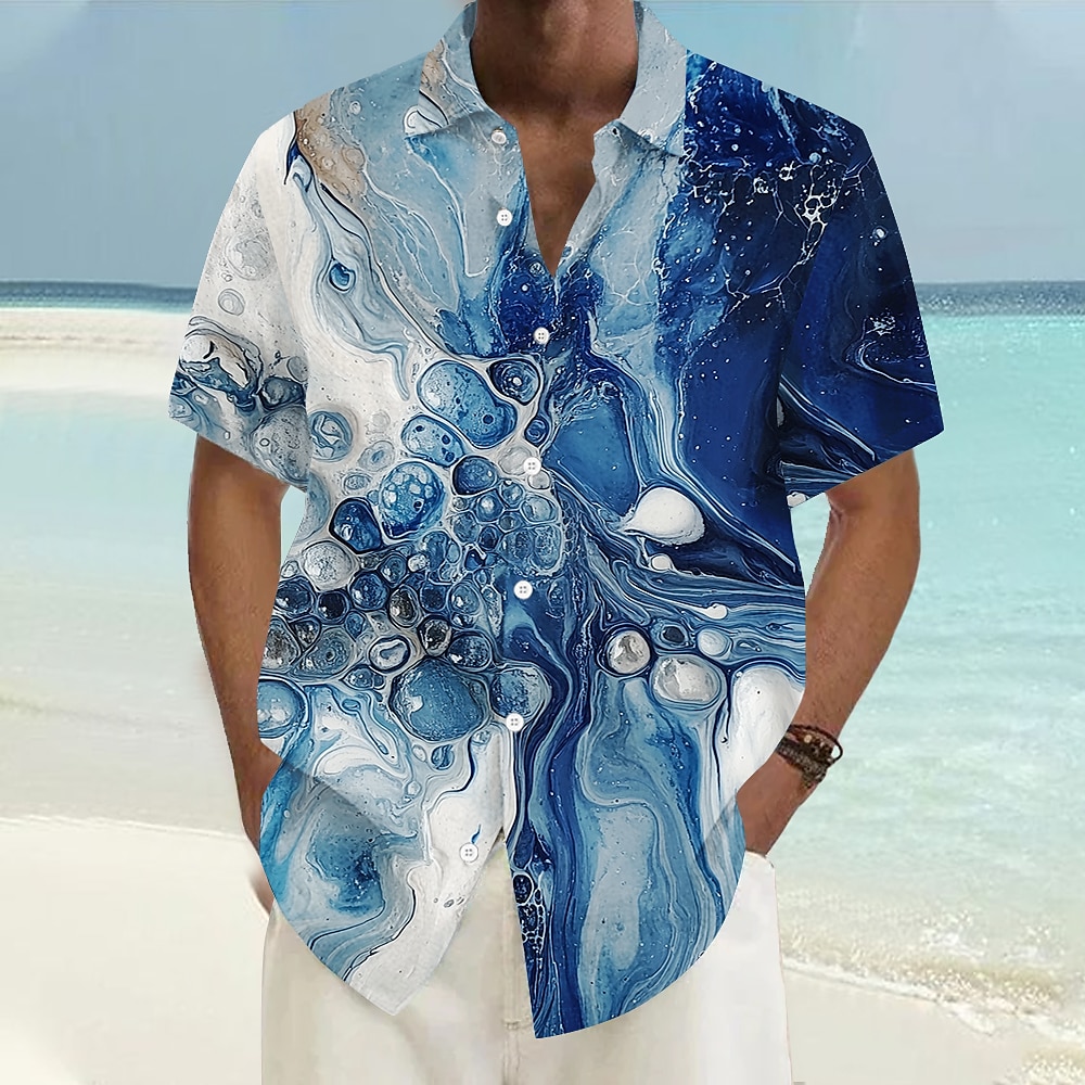 Herren Nautisch Aloha-Shirt Langarm Hawaiianisch Resort Urlaub Täglich Sommer Frühling Ständer Blau Lightinthebox