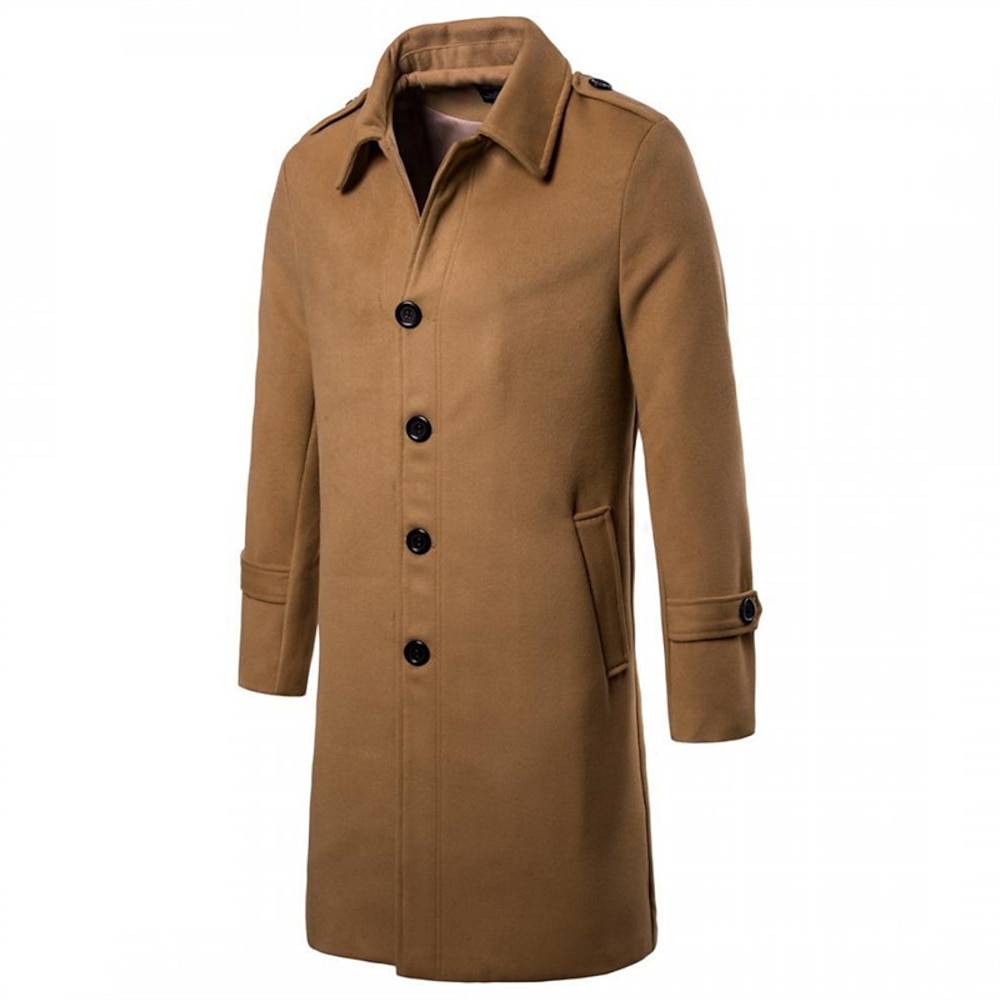 Herren Mantel Trenchcoat Langer Trenchcoat Urlaub Täglich Herbst Winter Polyester Windundurchlässig warm halten Oberbekleidung Bekleidung Modisch Klassisch Glatt Tasche Kargen Einreihiger Verschluss Lightinthebox