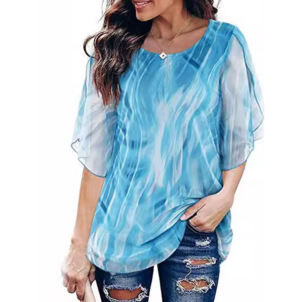 Damen Bluse Stilvoll Brautkleider schlicht 3/4 Ärmel Normale Oberteile Rundhalsausschnitt Urlaub Party Arbeit Schwarz Weiß Blau Frühling Herbst Lightinthebox