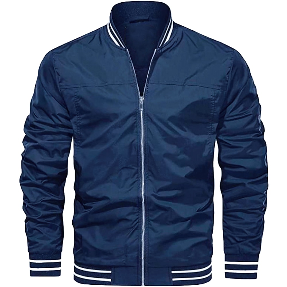 Herren Leichte Jacke Bomberjacke Freizeitjacke Urlaub Täglich Wasserdicht Tasche Frühling Herbst Streifen Modisch Klassisch Ständer Standard Schwarz Wein Armeegrün Dunkelblau Jacken Lightinthebox