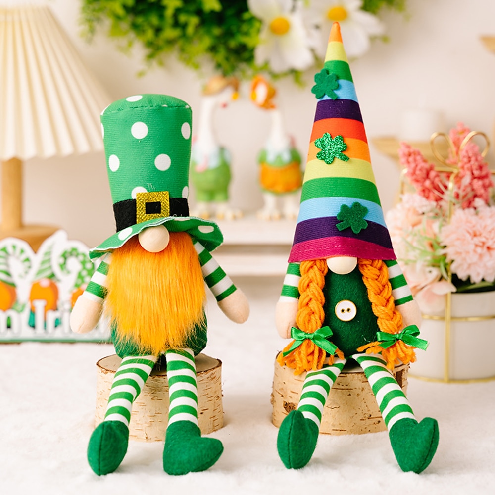 Plüschzwerge mit Beinen zum St. Patrick's Day, Rudolph-Figur mit Hut, grünes Blatt, Feiertags-Regenbogenpuppe ohne Gesicht, hängende Beindekoration Lightinthebox