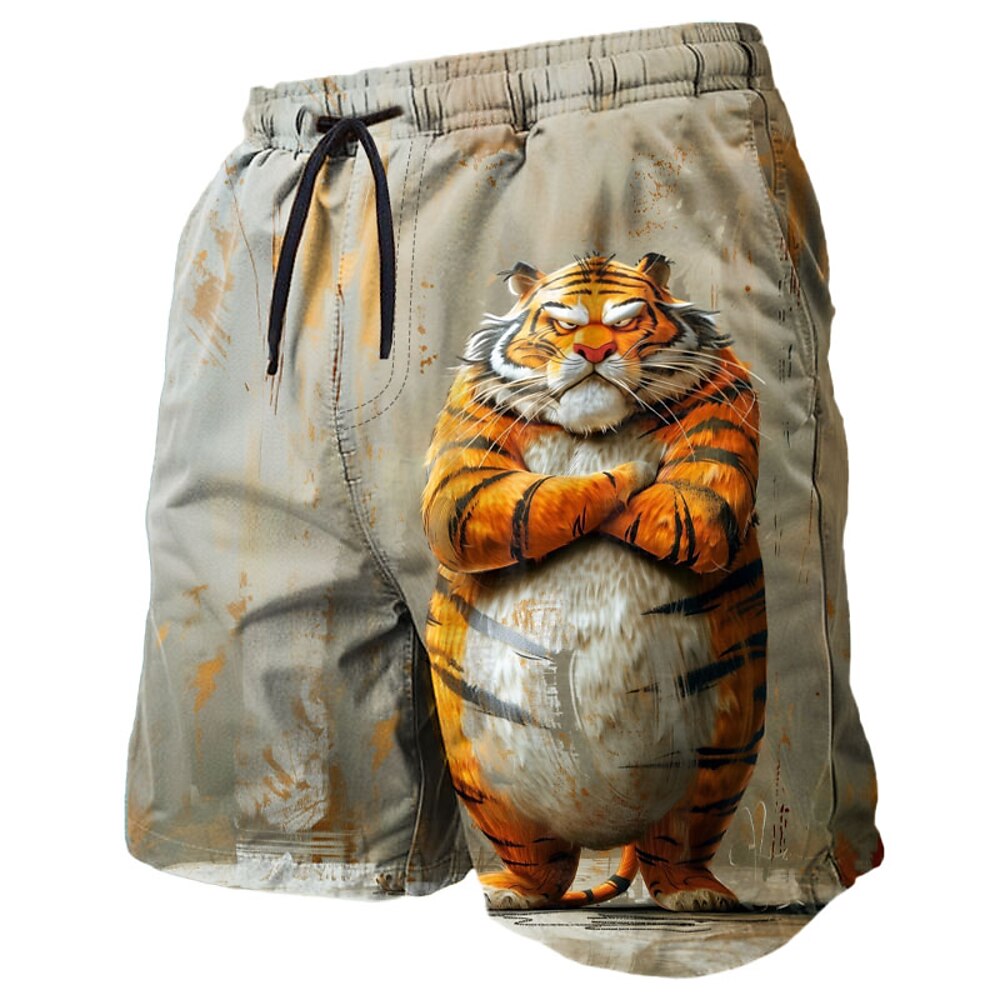 Herren Tier Tiger Lustig Badeshorts Boardshorts Badeshorts Shorts Kurze Hosen Mittlere Taillenlinie Strassenmode Hawaiianisch Casual Täglich Festtage Tasche Kordelzug Elastische Taille Designer Lightinthebox