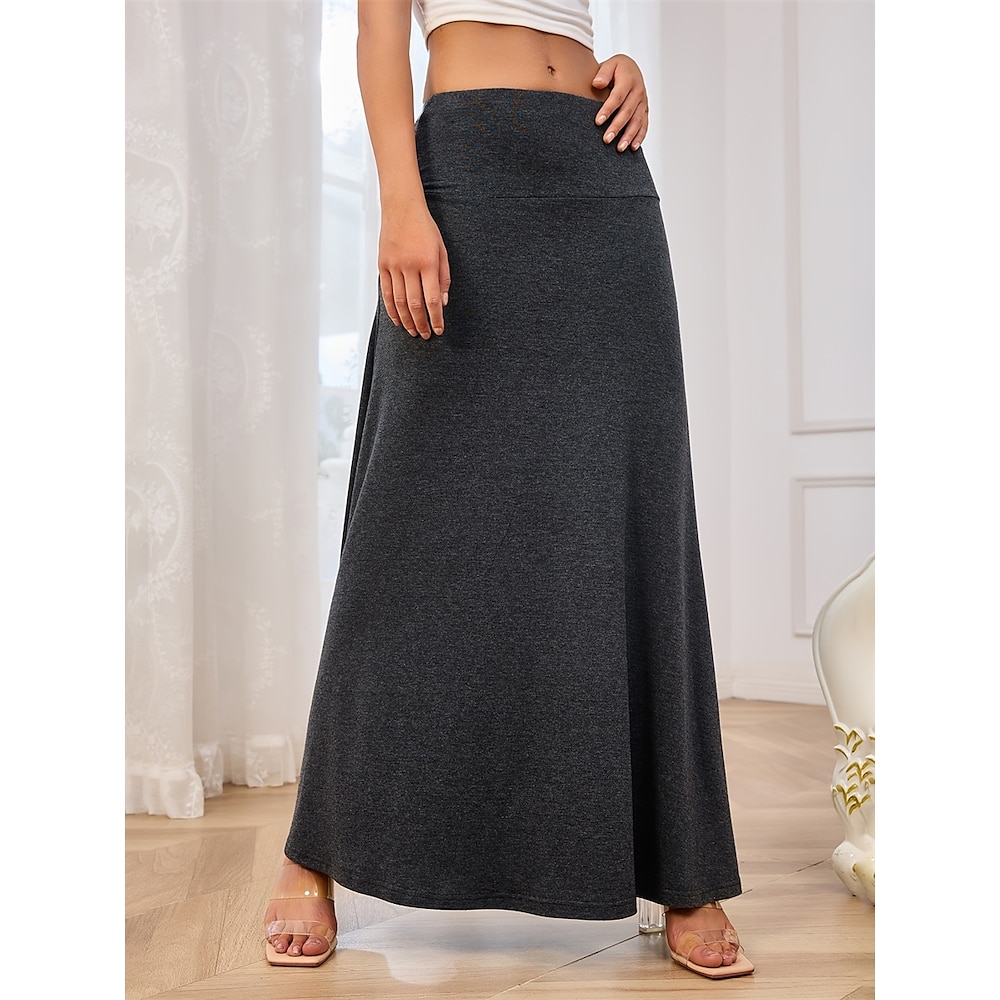 Damen Rock A-Linie Modisch Brautkleider schlicht Maxi Hoher Taillenbund Röcke Einfarbig elastisch Strasse Täglich Grün Rosenrot Grau Frühling Polyester Lightinthebox