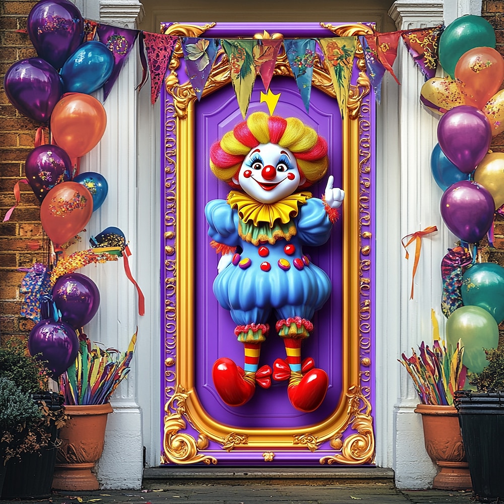 Karneval Mardi Gras Türdekorationen Türbezüge Tür Gobelin lustige Clown Türvorhang Dekoration Kulisse Indoor/Outdoor Türbanner für Haustür Bauernhaus Lightinthebox