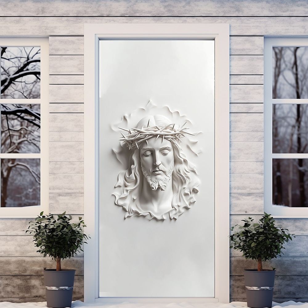 Relief Jesus Türdekorationen Türabdeckungen Tür Gobelin Türvorhang Dekoration Kulisse Indoor/Outdoor Türbanner für Haustür Bauernhaus Lightinthebox