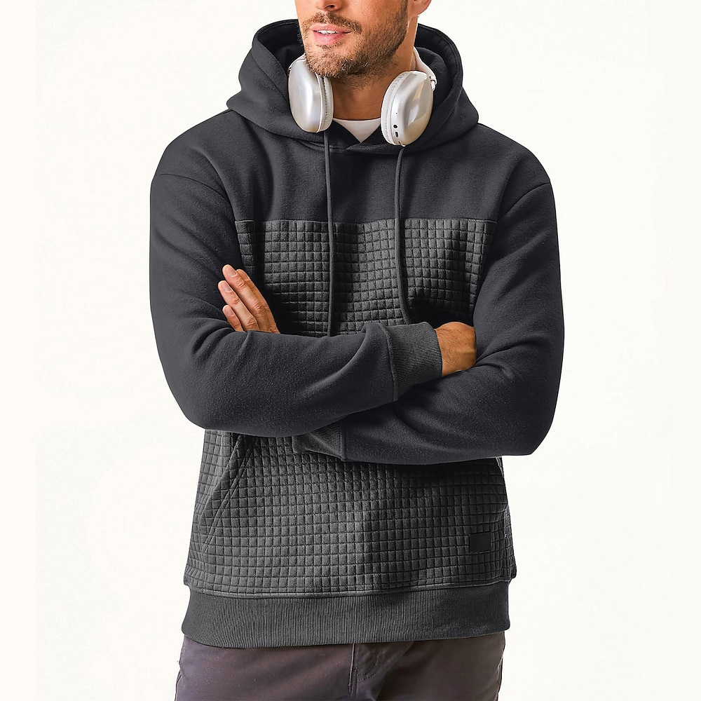 Herren Kapuzenpullover mit Waffelmuster Hoodie Sweatshirt Kapuze Schwarz Weiß Khaki Hellgrau Dunkelgray Mit Kapuze Glatt Tasche Kordelzug Vordertasche Sport Natur Täglich Festtage Polyester Lightinthebox