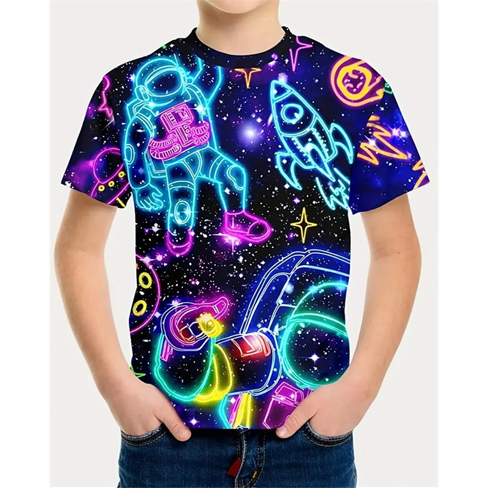 Jungen 3D Graphic Astronaut T-Shirt Kurzarm Sommer Frühling Modisch Basic kinderkleidung 4-12 Jahre Rundhalsausschnitt Outdoor Casual Täglich Regular Fit Lightinthebox