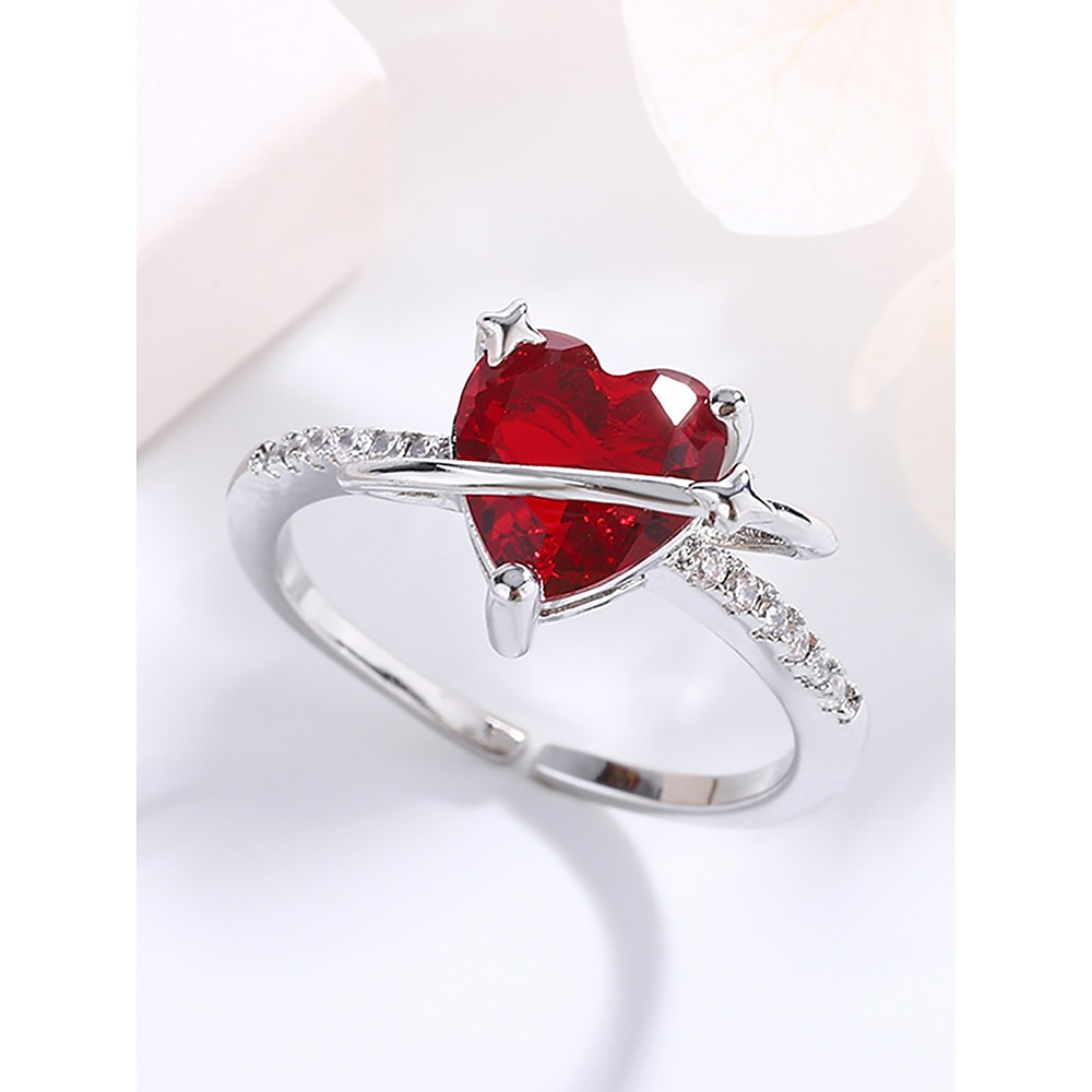 Herzförmiger Damenring aus Sterlingsilber mit roten Edelsteinen und Zirkonia-Akzenten, romantischer Schmuck für Valentinstag, Hochzeiten und Jubiläen Lightinthebox