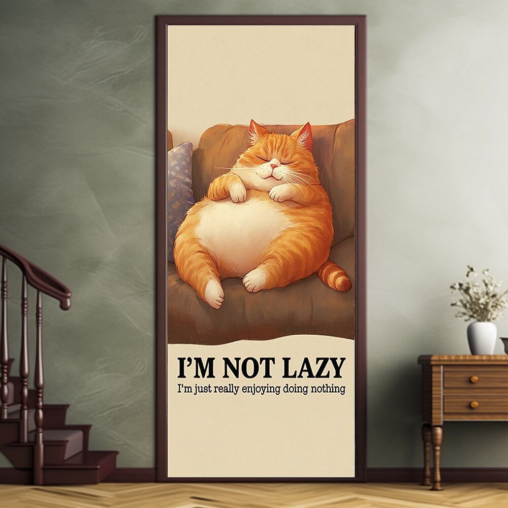 lustiges Zitat Türdekorationen Türbezüge Fat Lazy Cat Tür Gobelin Türvorhang Dekoration Hintergrund Indoor/Outdoor Türbanner für Haustür Bauernhaus Lightinthebox