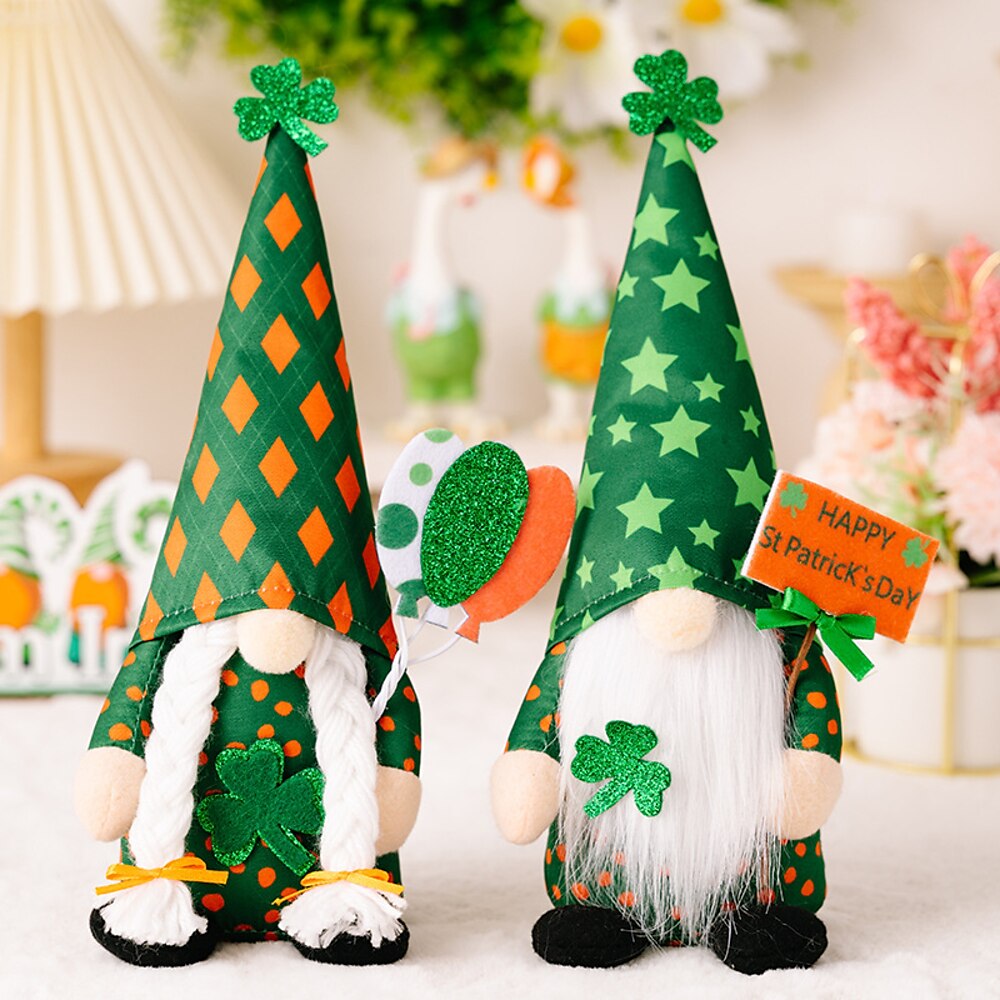 Plüschzwerge zum St. Patrick's Day, Puppe ohne Gesicht mit grünem Blatt, Zwergenfigur mit Sternenhut, Weihnachtsdekoration Lightinthebox