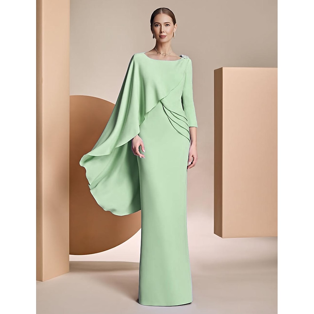 Eng anliegend Kleid Brautmutterkleid Elegant Schmuck Boden-Länge Chiffon Langarm mit Applikationen Einheitliche Farbe 2024 Lightinthebox