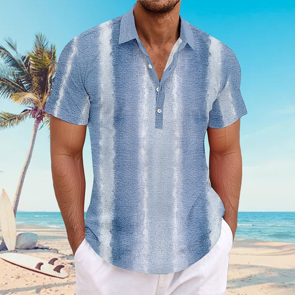 Herren Geometrisch Hawaiihemd Sommerhemd Knopfhemd Aloha-Shirt Kurzarm Hawaiianisch Strand Design Urlaub Sommer Frühling V Ausschnitt Knopf Gelb Blau Braun Grau Lightinthebox