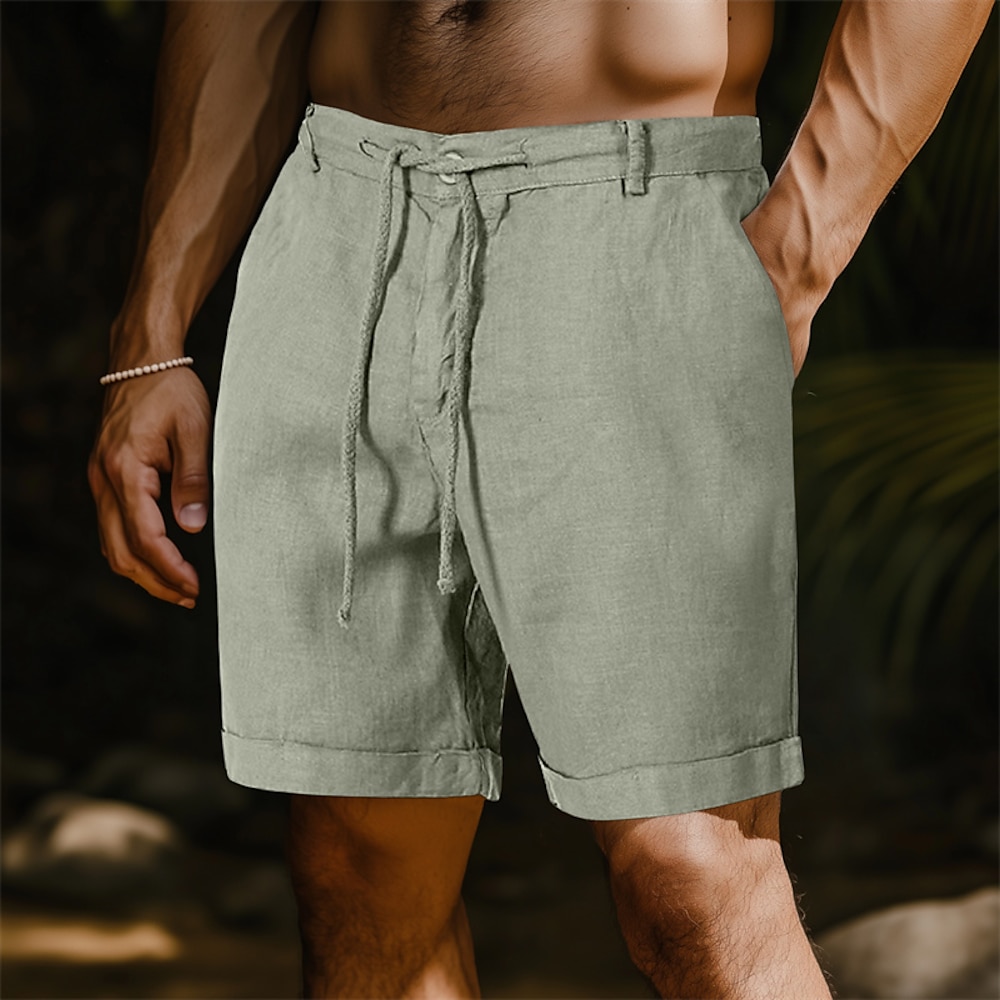 Herren Shorts Kurze Hosen Leinenshorts Kurze Hosen Sommer-Shorts Strandshorts Kurze Hosen Tasche Kordelzug Gerade geschnitten Glatt Atmungsaktiv Weich Kurz Outdoor Casual Täglich Modisch Retro Vintage Lightinthebox