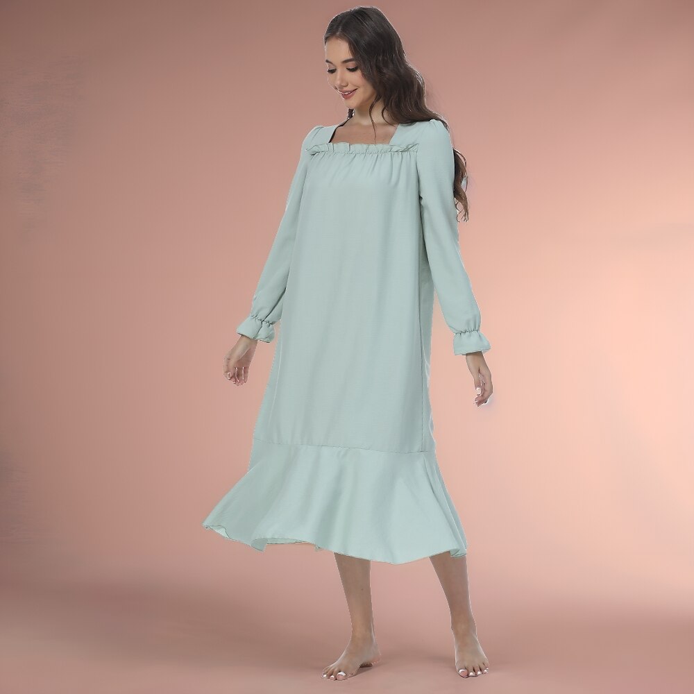 Damen Schlafanzug Loungewear Robe Nachthemd reine Farbe Retro Komfort süßes Zuhause Geschenk täglichen Komfort Geschenk quadratischen Hals Kleid Rüschen Frühling Herbst Lightinthebox