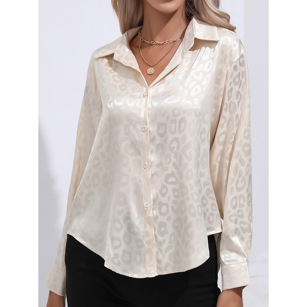 Damen Hemd Bluse Elegant Modern Brautkleider schlicht Feste Farbe Leopard Normale Oberteile Langarm Hemdkragen Knopf Regular Fit Arbeit Täglich Abendgarderobe Gelb Rosa Sommer Frühling Lightinthebox