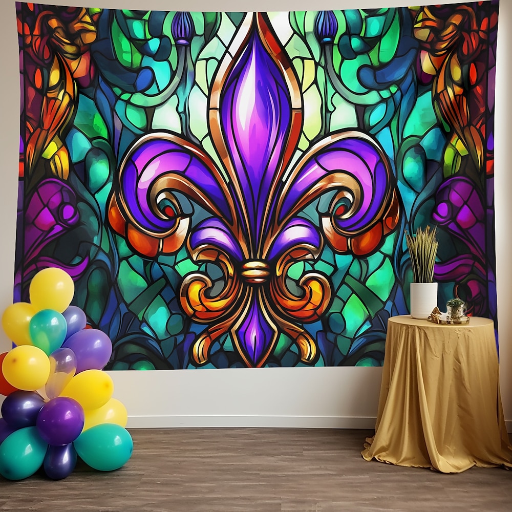 Karnevalsparty Wandteppich Fleur de Lis Wandkunst großer Wandteppich Wanddeko Fotografie Hintergrund Decke Vorhang Home Schlafzimmer Wohnzimmer Dekoration Lightinthebox