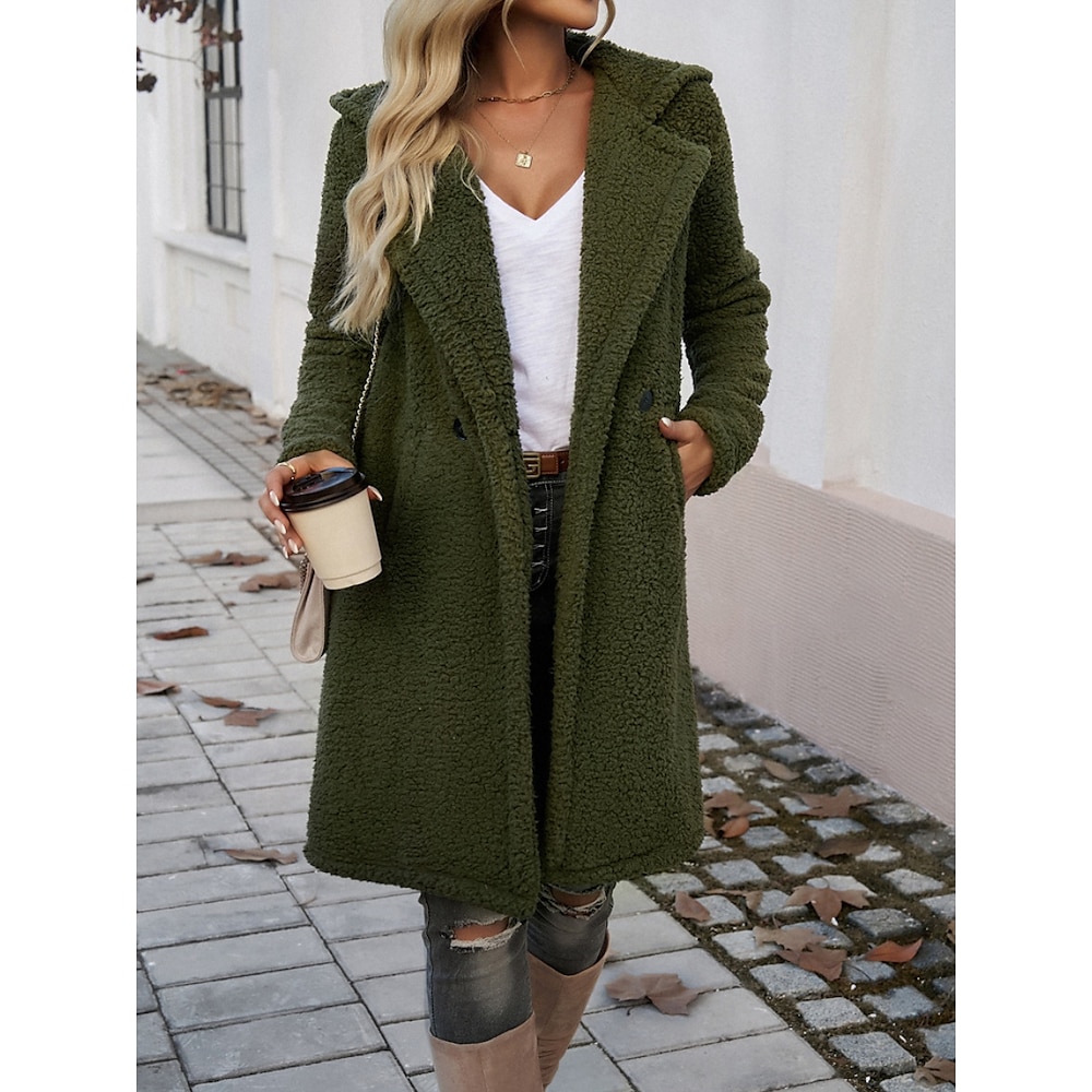 Damen Wintermantel Winterjacke Outdoor Strasse Täglich Herbst Winter Lang Mantel Regular Fit warm halten Atmungsaktiv Zeitgenössisch Stilvoll Jacken Langarm Feste Farbe Mit Taschen Armeegrün Lightinthebox