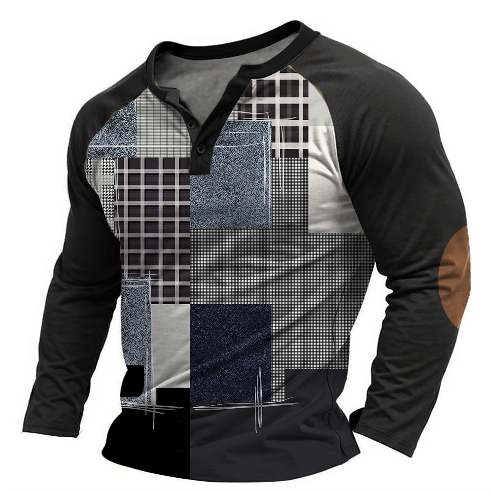 Herren Graphic Patchwork T Shirt Henley Shirt Tee Langarm Designer Basic Klassisch Outdoor Täglich Sport Frühling Herbst Schwarz Hellgrau Dunkelgray Henley Henley T-Shirt Lightinthebox