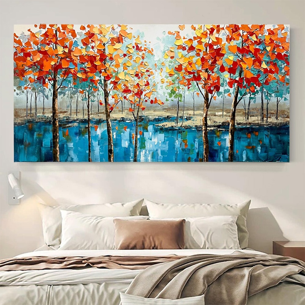 100 % handgemachtes Ölgemälde, bunt, gold, Landschaft, Baum, abstrakt, Wand, Home Art, Bild, Leinwand, nordisches Kunstwerk, Wohnzimmer-Dekor, kein Rahmen Lightinthebox