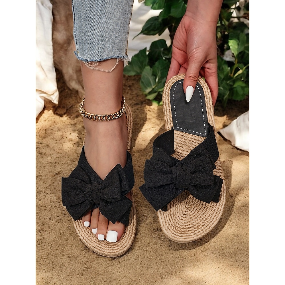 Flache Slide-Sandalen im Bohème-Stil für Damen - Sohle aus Juteseil mit Schleifenverzierung, perfekt für den Urlaub und den Alltag Lightinthebox