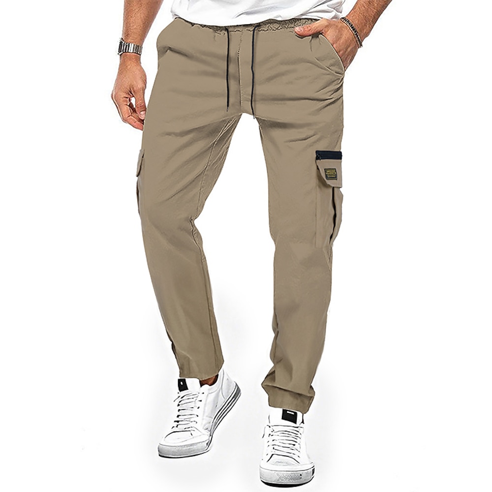 Herren Cargohose Cargohosen Hose Hosen Freizeithose Kordelzug Elastische Taille Multi Pocket Glatt Komfort Weich In voller Länge Outdoor Casual Täglich Modisch Strassenmode Schwarz Khaki Lightinthebox