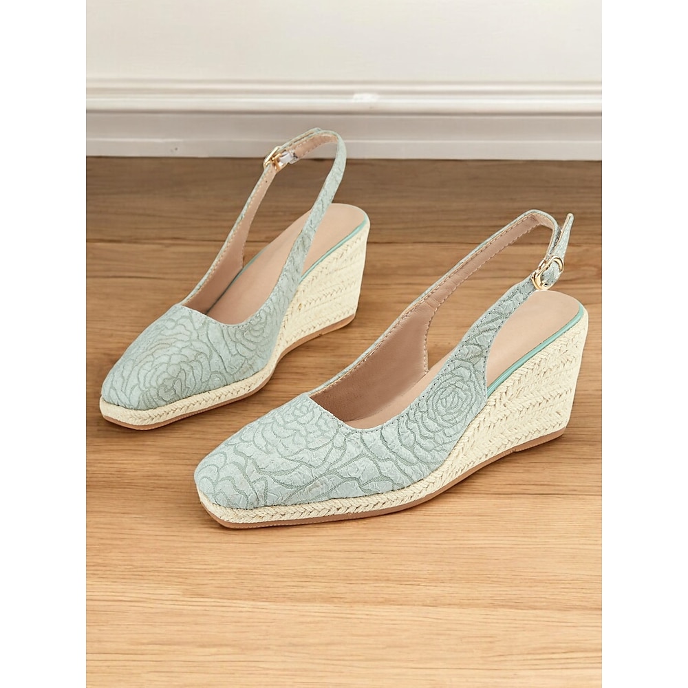 Grüne Espadrille-Schuhe mit Blumenstickerei für Damen mit Keilabsatz und Slingback - elegante Sommerschuhe mit Absatz für die Freizeit und Partys Lightinthebox