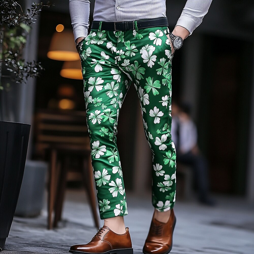 St. Patricks Day Herren Vierblättriges Kleeblatt Anzughosen Hose Hosen Mittlere Taillenlinie Brautkleider schlicht Outdoor Urlaub Heim Zip Tasche Sommer Frühling Herbst 3D-Druck Grün Lightinthebox