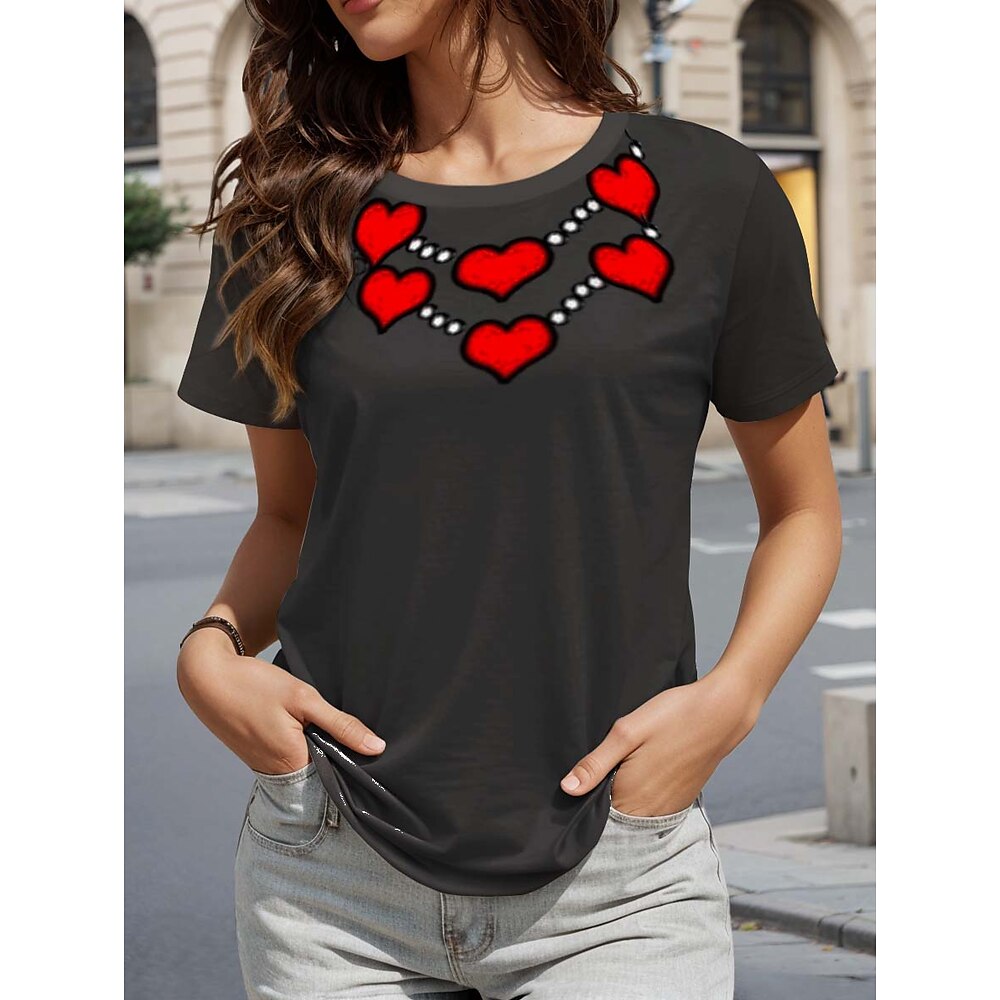 Damen T Shirt Brautkleider schlicht Bedruckt Kurzarm Normale Oberteile Valentinstag Täglich Schwarz Sommer Lightinthebox