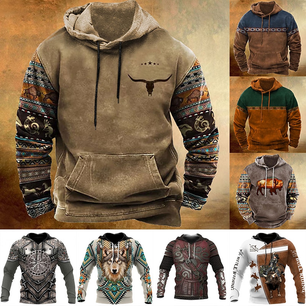 Herren Tier Böhmischer Stil Hoodie Sweatshirt Kapuze Hoodies Pullover Hoodie Sweatshirt Kapuze Langarm Sweatshirt mit Kapuze Mit Kapuze Strassenmode 3D-Druck Täglich Sport WeißGrün Schwarz Bedruckt Lightinthebox