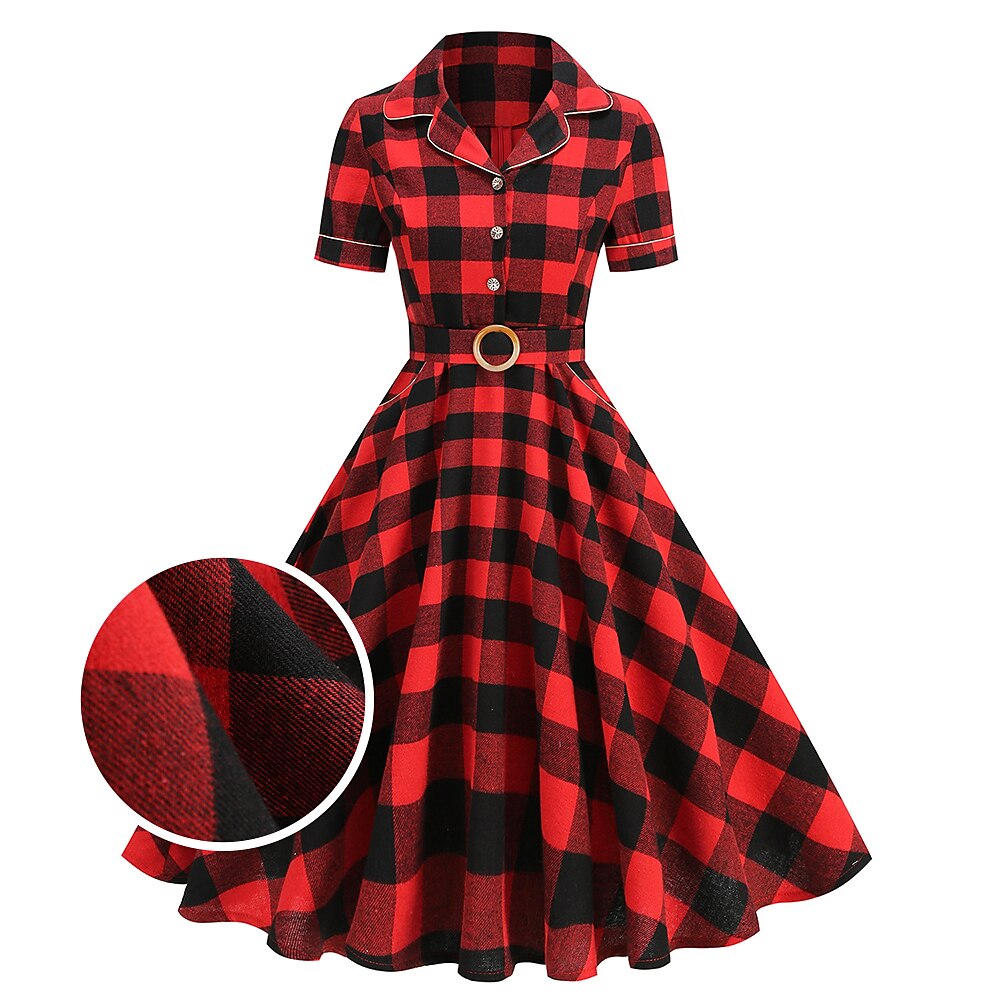 Retro Vintage 1950s Cocktailkleid Kleid Flare-Kleid Damen Gitter / Plaid Maskerade Veranstaltung / Fest Festival Erwachsene Kleid Homecoming-Kleider Lightinthebox