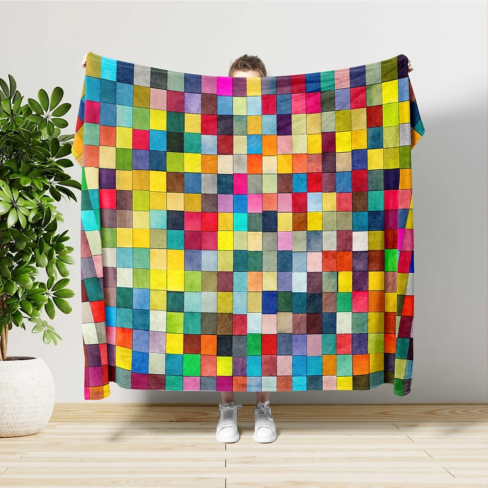 bunte Mosaikdecke, weicher, gemütlicher, leichter Überwurf für Schlafsofa, Couch oder Reisen, lebendiges, mehrfarbiges geometrisches Design, langlebig und farbecht, perfekt für den ganzjährigen Gebrauch Lightinthebox