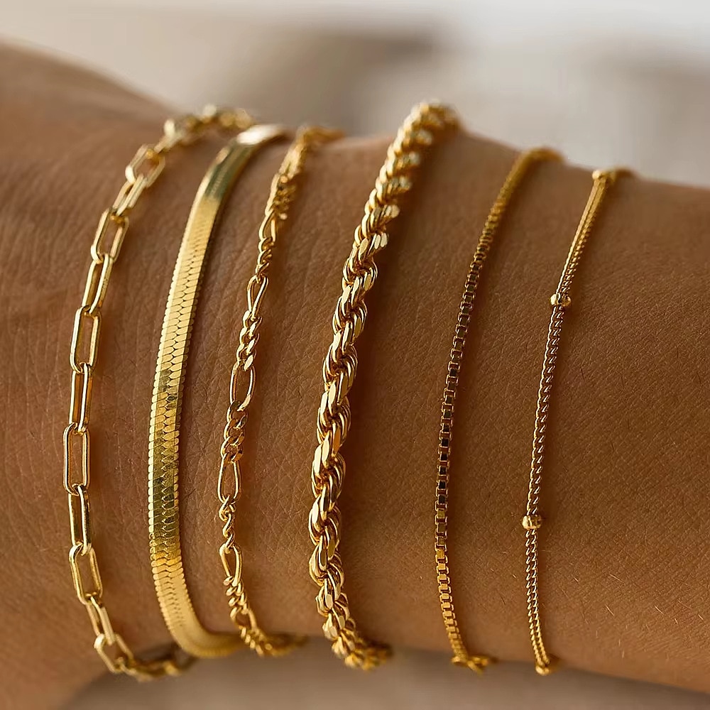 Einzelkette Gesegnet Stilvoll Titanstahl Armband Schmuck Goldenes Twist-Armband / Gold Wasserwellen Armband / Goldfarbenes Kettenarmband Für Täglich Lightinthebox