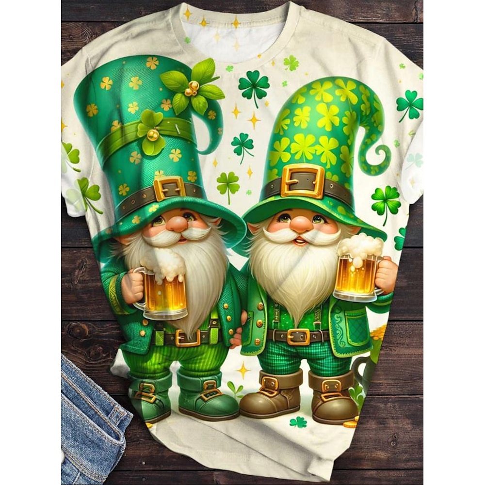 St. Patrick's Day Damen T-Shirt Tier Kuh Lässig Kurzarm Rundhals Reguläre Tops Alltag Druck Grün Beige Sommer Lightinthebox