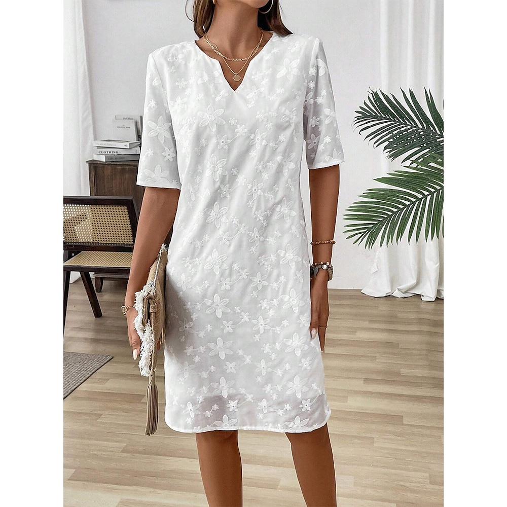 Damen Weißes Kleid Stilvoll Brautkleider schlicht Glatt kleid lang Halbe Ärmel V Ausschnitt Gitter Bestickt Regular Fit Urlaub Party Täglich Weiß Frühling Herbst Lightinthebox