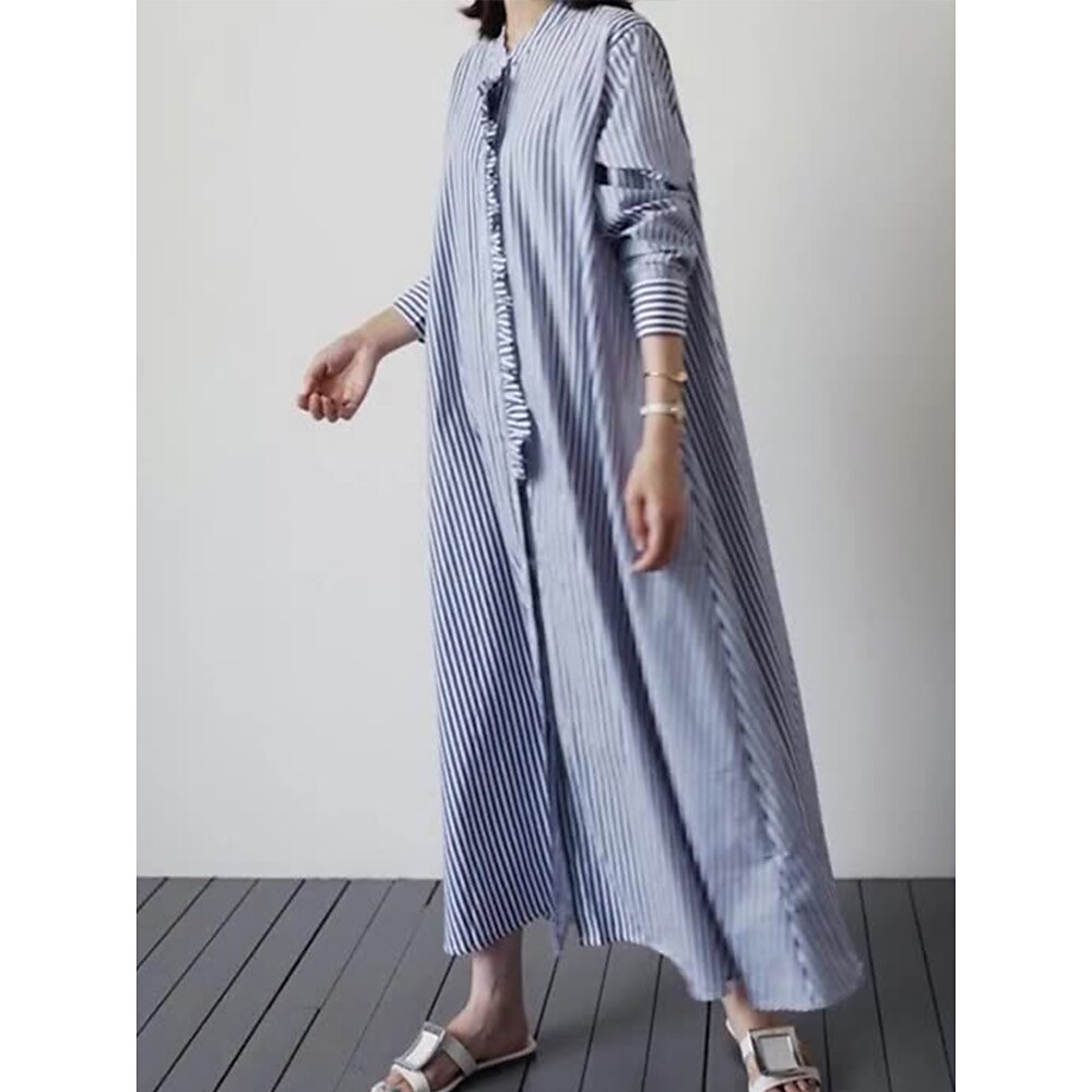 Damen blusenkleid Vintage Stilvoll Brautkleider schlicht Plaid Maxidress Langarm Asymmetrisch Knopf Regular Fit Urlaub Täglich Rosa Blau Frühling Herbst Lightinthebox