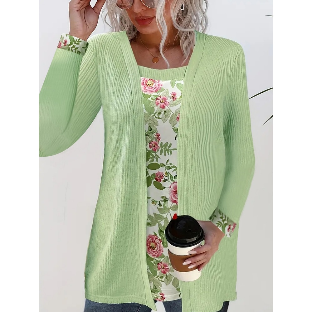 Damen Hemd Bluse Stilvoll Brautkleider schlicht Blumen Normale Oberteile Langarm Quadratischer Ausschnitt Patchwork Bedruckt Regular Fit Täglich Hellgrün Purpur Leicht Blau Sommer Frühling Lightinthebox