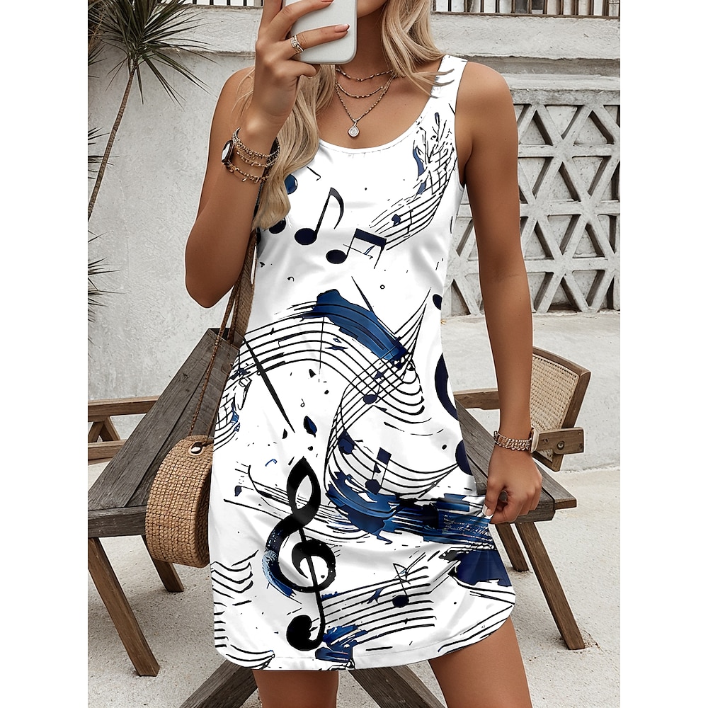 Damen Casual kleid Brautkleider schlicht Graphic Minikleid Ärmellos Rundhalsausschnitt Bedruckt Regular Fit Täglich Weiß Sommer Lightinthebox