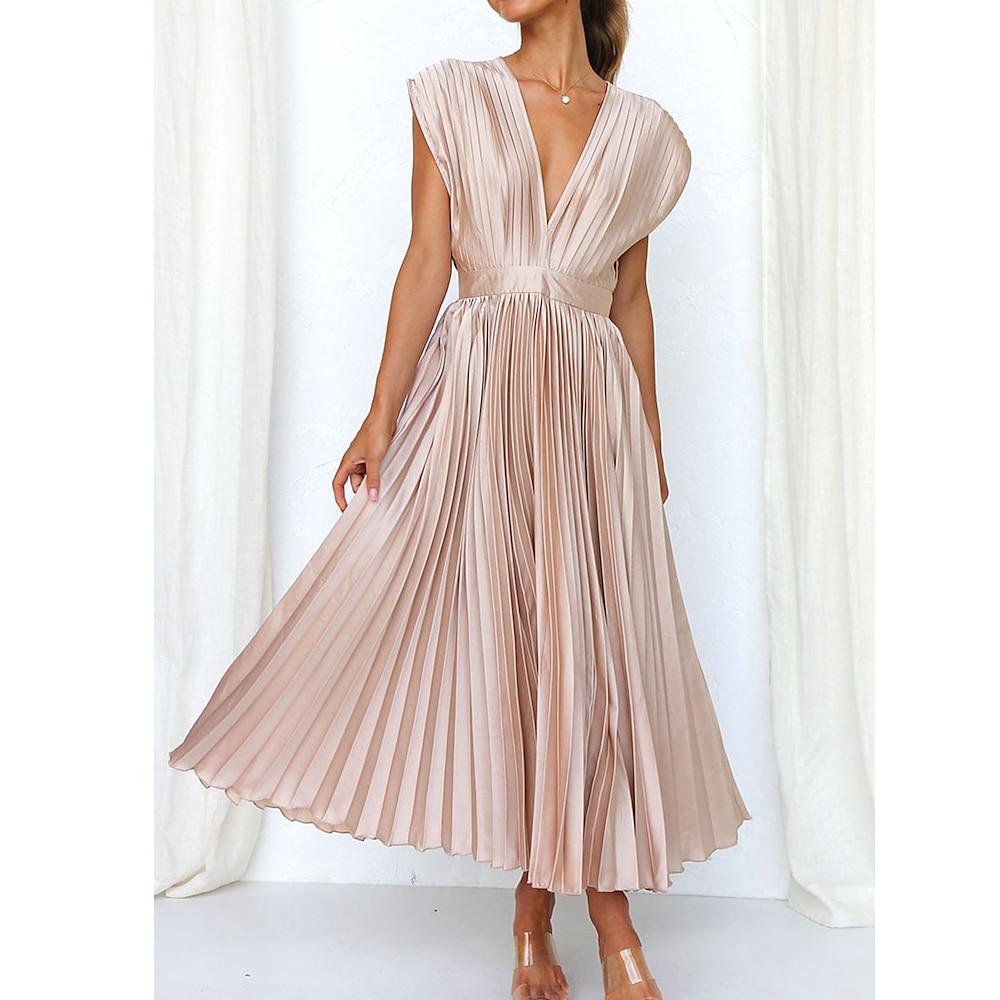 Damen Arbeitskleidung Formelle Kleidung Stilvoll Basic Brautkleider schlicht Glatt Maxidress Ärmellos V Ausschnitt Rüschen Regular Fit Urlaub Täglich Schwarz Rosa Blau Sommer Frühling Lightinthebox