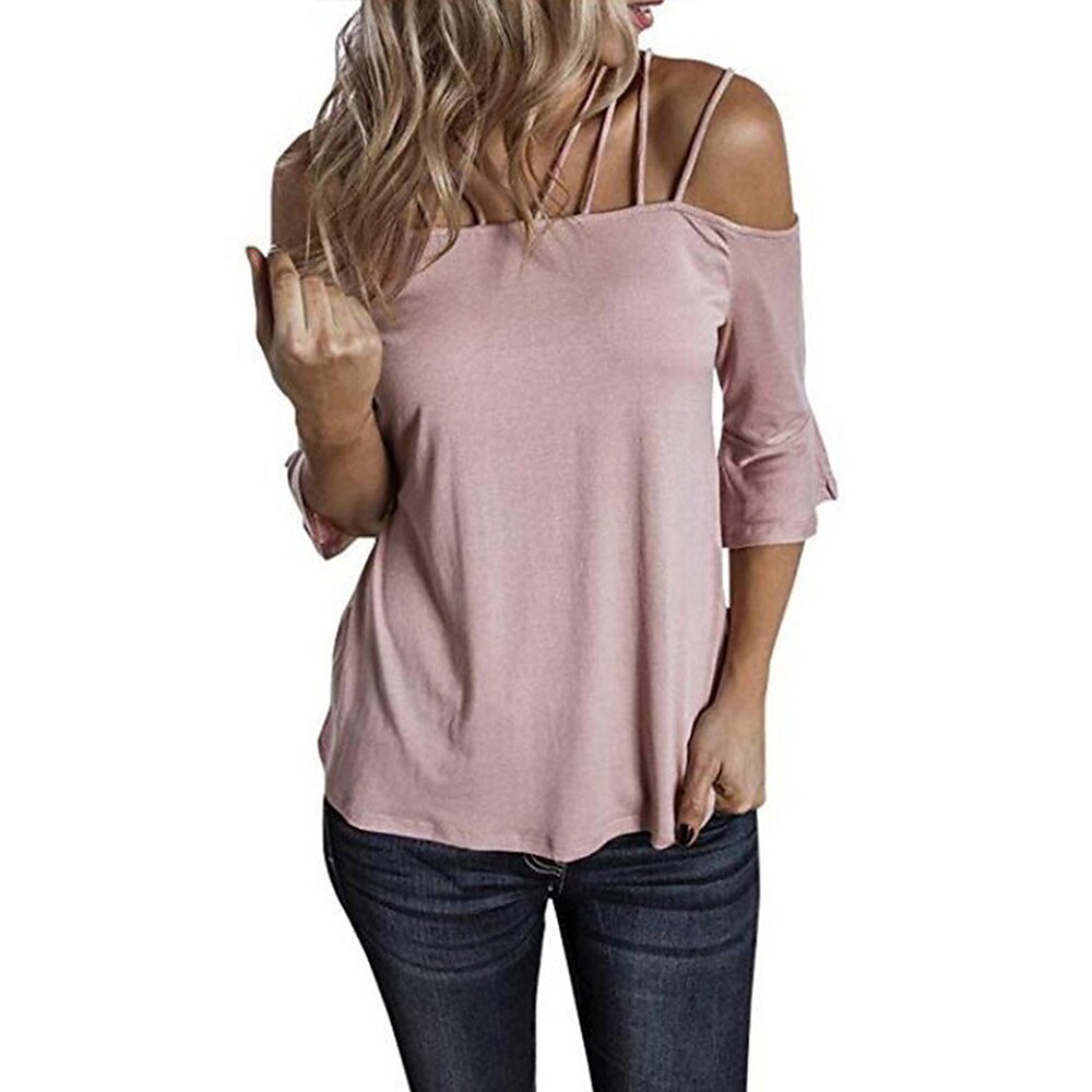 Damen T Shirt Modisch Modern Brautkleider schlicht Glatt Normale Oberteile Langarm Schulterfrei Regular Fit Täglich Wochenende Weiß Rosa Grau Sommer Frühling Herbst Lightinthebox