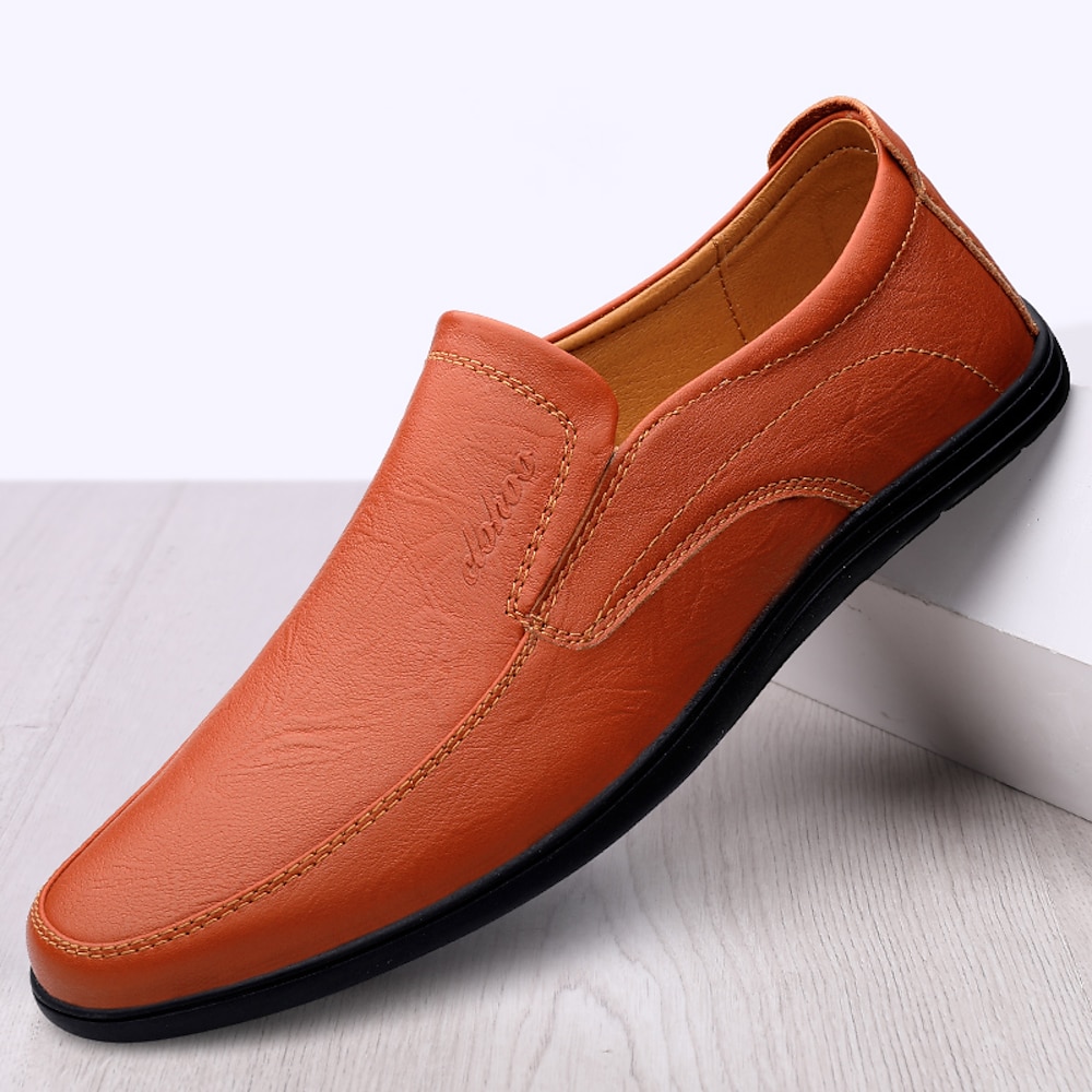 Herren Loafer Slip On Komfort-Müßiggänger Penny Loafers Spaltleder Komfortabel Rutschfest Halbschuhe Dunkelbraun Rot Braun Schwarz Lightinthebox