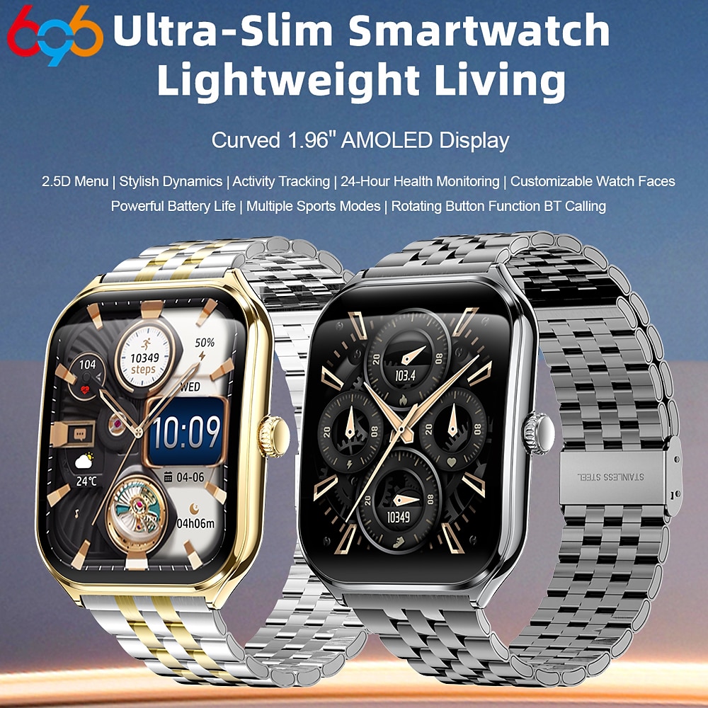 696 MT67 Smartwatch 1.96 Zoll Smartwatch Fitnessuhr Bluetooth EKG PPG Schrittzähler Anruferinnerung Kompatibel mit Android iOS Damen Herren Langer Standby Wasserdicht Mediensteuerung IP 67 40mm Lightinthebox