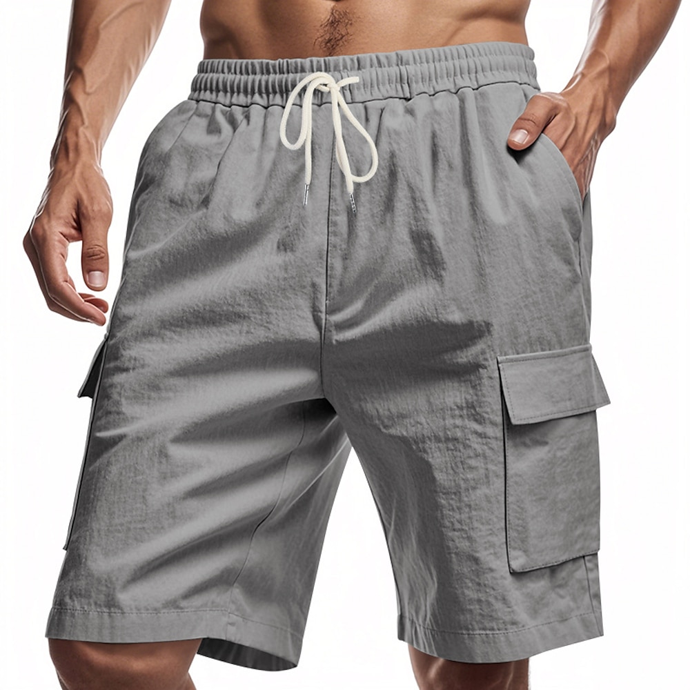 Herren Cargo Shorts Kurze Hosen Shorts Kurze Hosen Leinenshorts Kurze Hosen Sommer-Shorts Strandshorts Kurze Hosen Kordelzug Elastische Taille Multi Pocket Glatt Komfort Atmungsaktiv Knielänge Lightinthebox