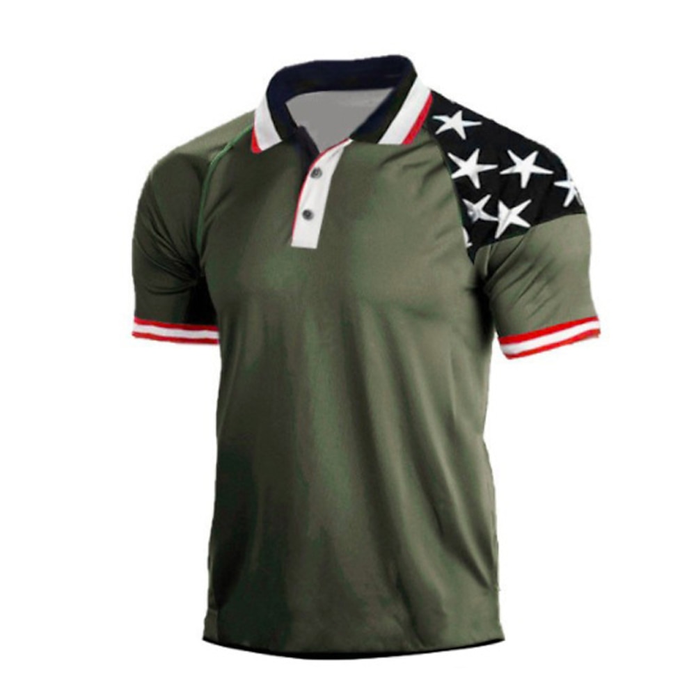 Herren Golfhemd Golf Poloshirts Arbeit Casual Kargen Kurzarm Basic Modern Nationalflagge Patchwork Knopf Frühling Sommer Regular Fit Schwarz Weiß Rot Blau Khaki Armeegrün Golfhemd Lightinthebox